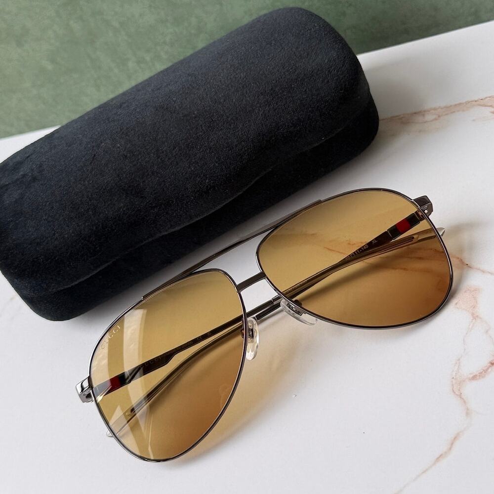 NEW Gucci GG1677S Silver Yellow Tint Lens Aviator Sunglasses